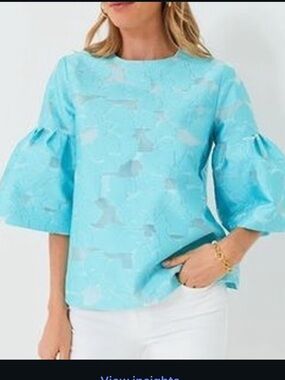 Tuckernuck Jacquard Bell-Sleeve Top in Aqua Blue